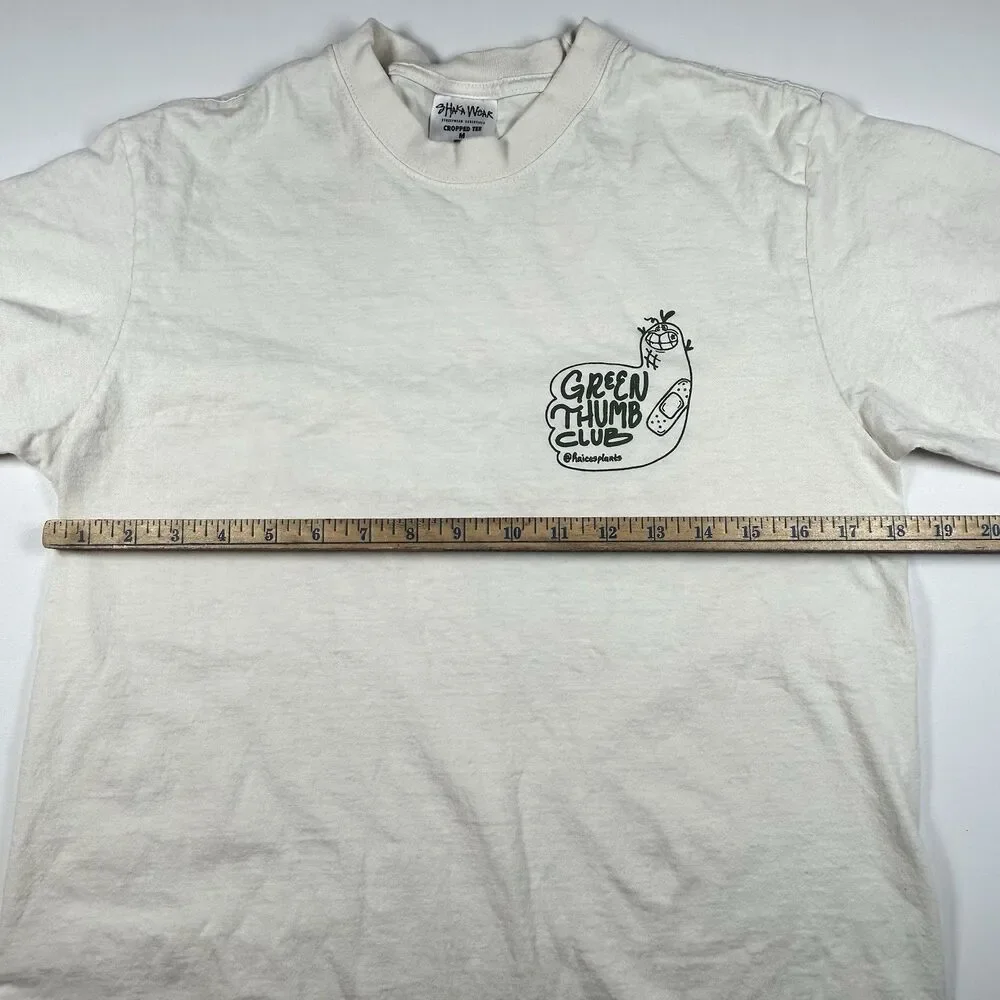 Green Thumb Club on Shaka Wear Cropped Cotton T-shirt Cream & Green Graphic Med - Picture 7 of 8